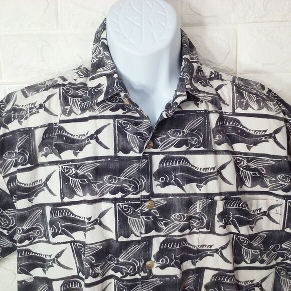 Vintage 90s Kahala Aloha Shirt -M Buttons Pocket SSL Vents Mahi Flying Fish - Picture 3 of 12